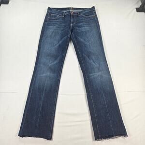 Seven 7 For All Mankind Mid Rise Straight Leg Stretch Raw Hem Jean Women Size 29